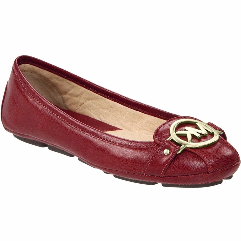 Michael Kors Fulton Logo Leather Moccasin Flats Slip On Ballet Driving Shoes Red